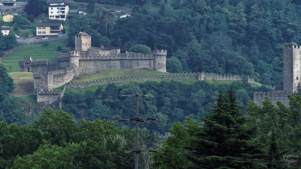 Blick auf Burganlage in Bellinzona