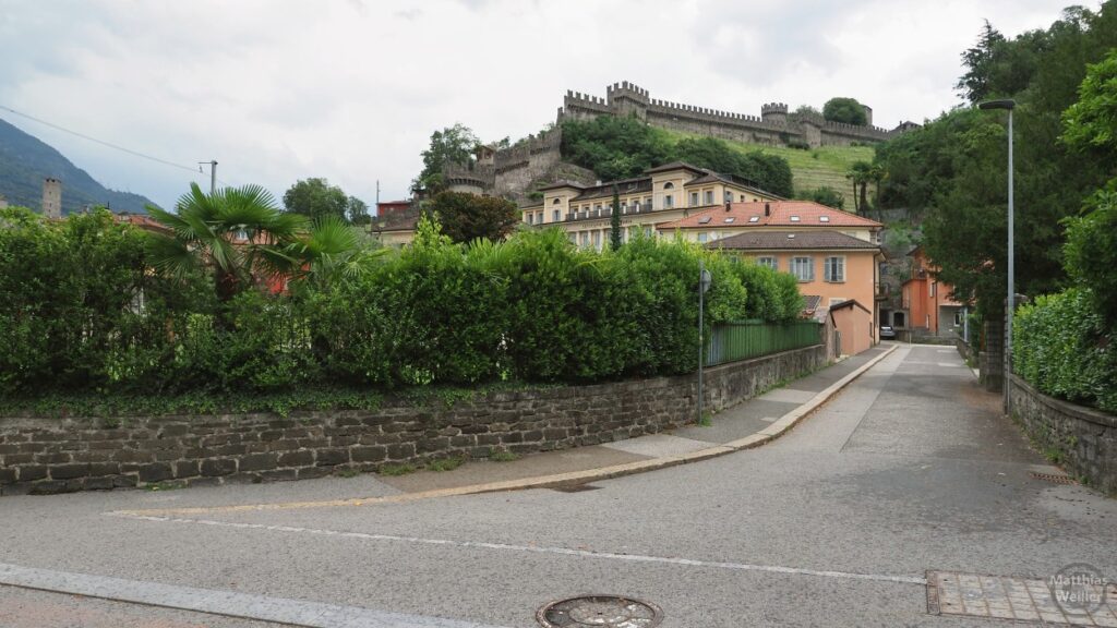 Ansicht Bellinzona mit Gärten und Castello di Montbello