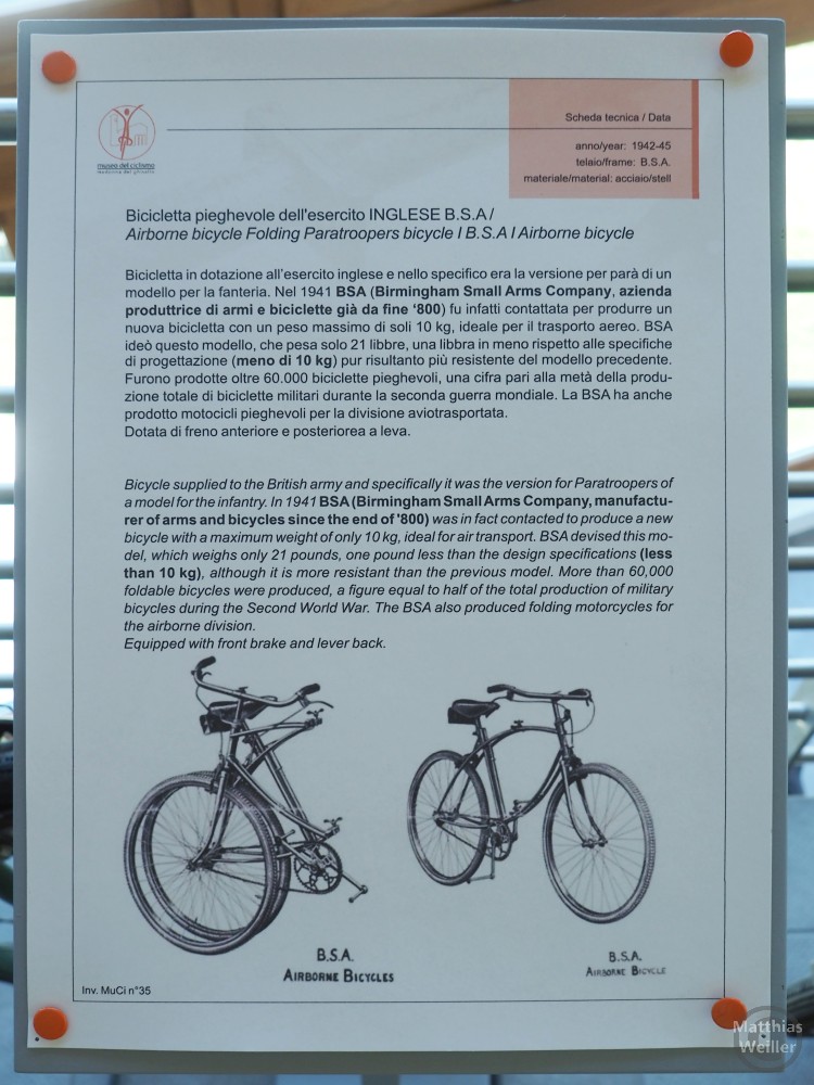Museo del ciclismo Madonna del Ghisallo: Infotafel zum Klapprad