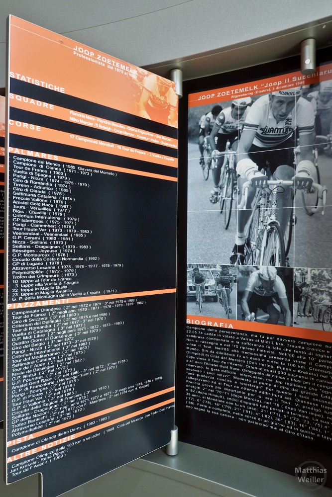 Museo del ciclismo Madonna del Ghisallo: Infotafel mit Bildern zu Joop Zoetemelk