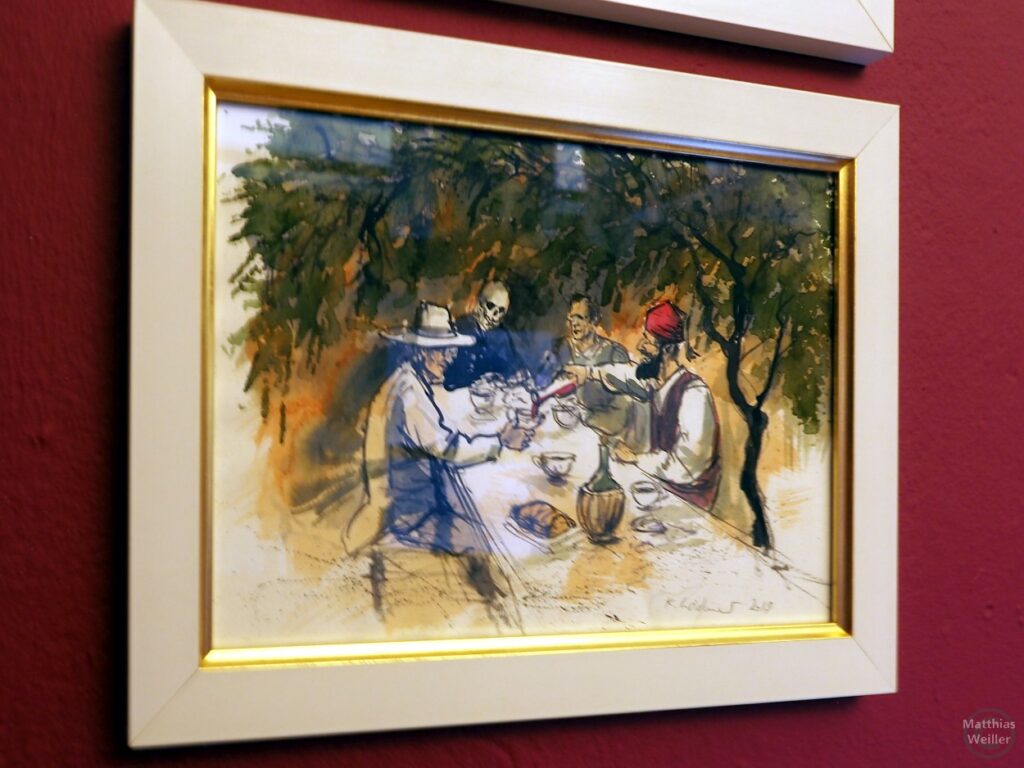 Museum Hermann Hesse: Bild mit Picknickszene mit Tod am Tisch