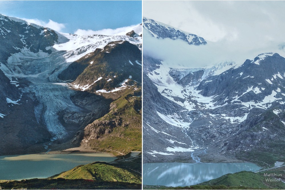 Steingletscher Bildervergleich 2005/2021 (dramatischer Gletscherschwund)
