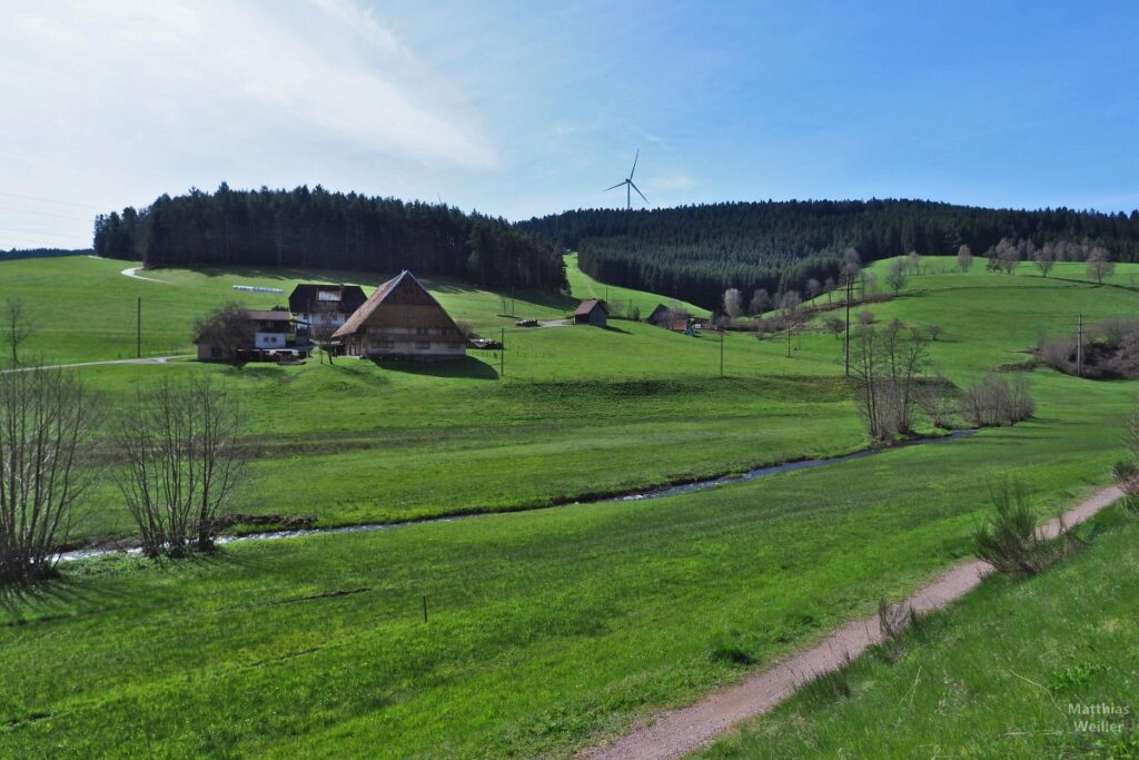 Schwarzwaldtal mit Hofweiler und Windrad im Hintergrund