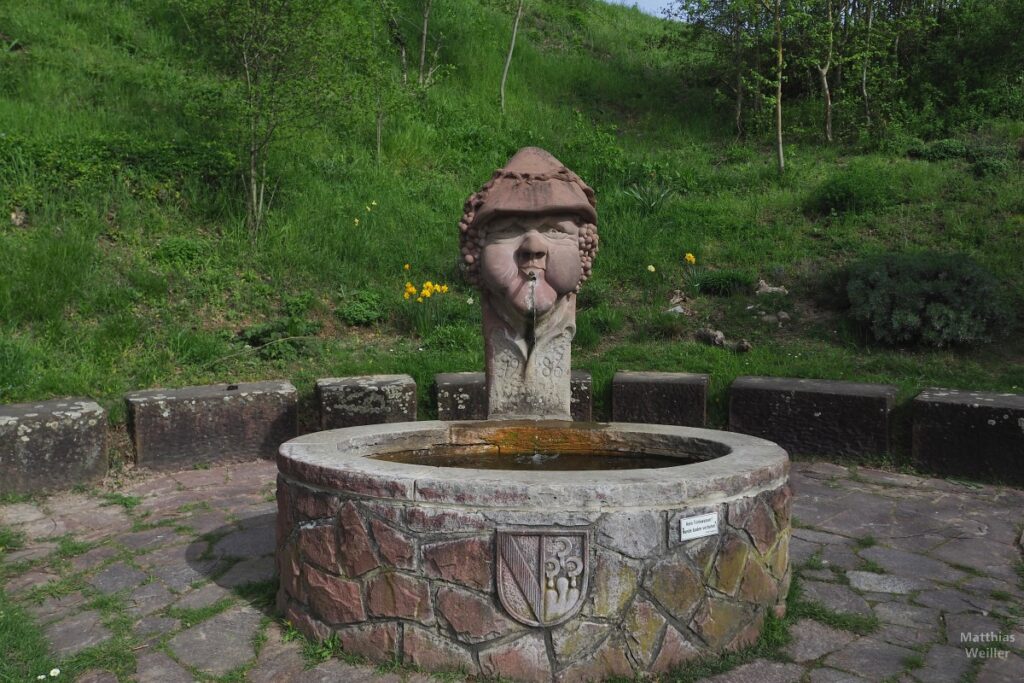 Winzerbrunnen mit Gesicht und Traubenohren