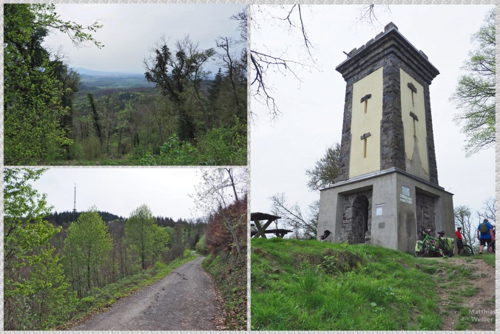 Dreifachbild mit Neunlindenturm, Anfahrt Totenkopf und Aussicht