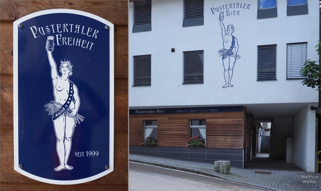 Doppelbild Pustertaler Bier; Pustertaler Freiheit (Brauerei in Niedervintl)