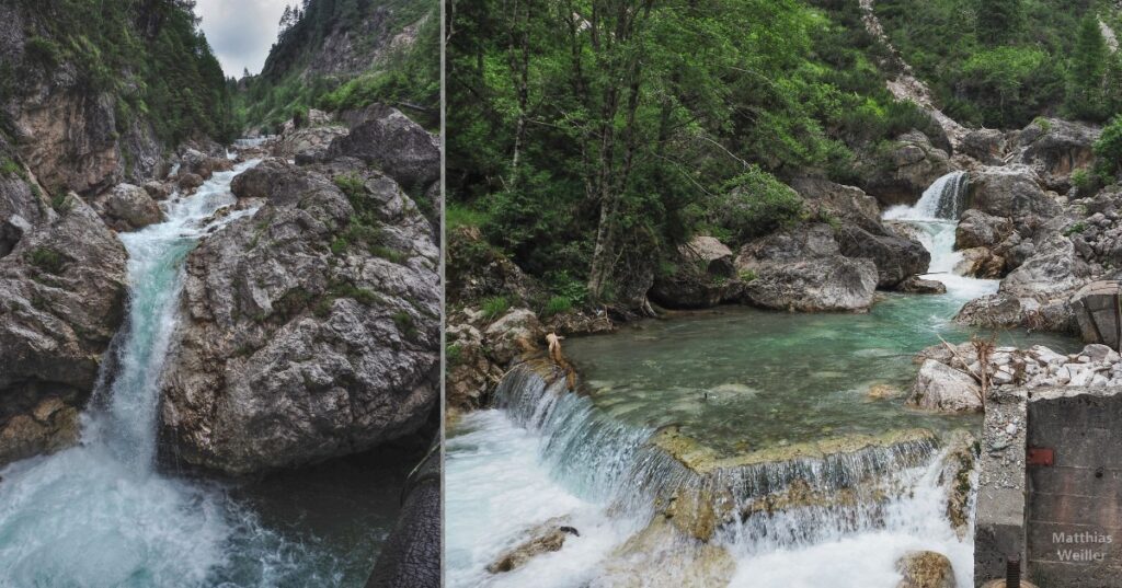 Doppelbild mit Wasserfällen