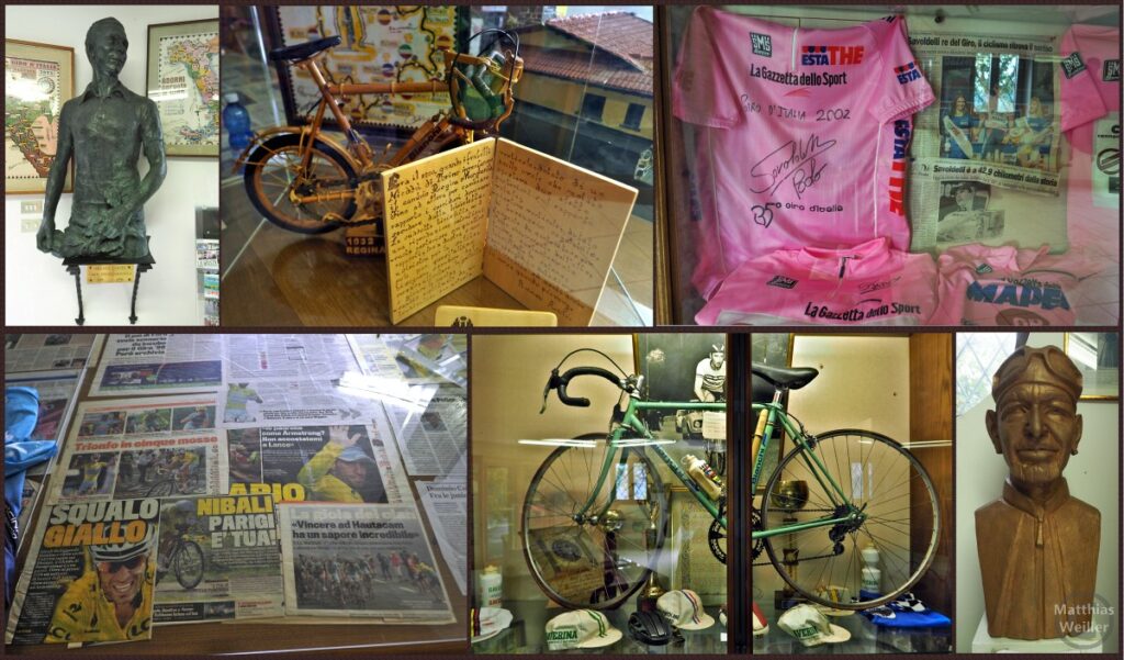 6er-Collage Exponate im Museo Ciclisti am Passo del Colle Gallo