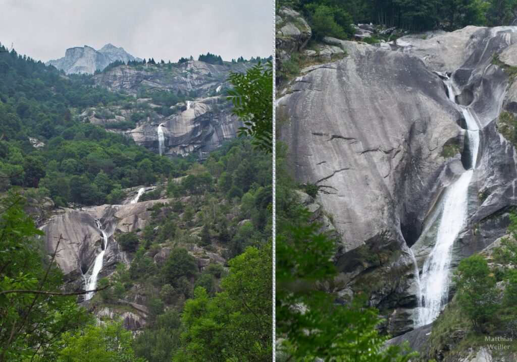 Doppelbild Wasserfälle auf geschliffenen Steinen