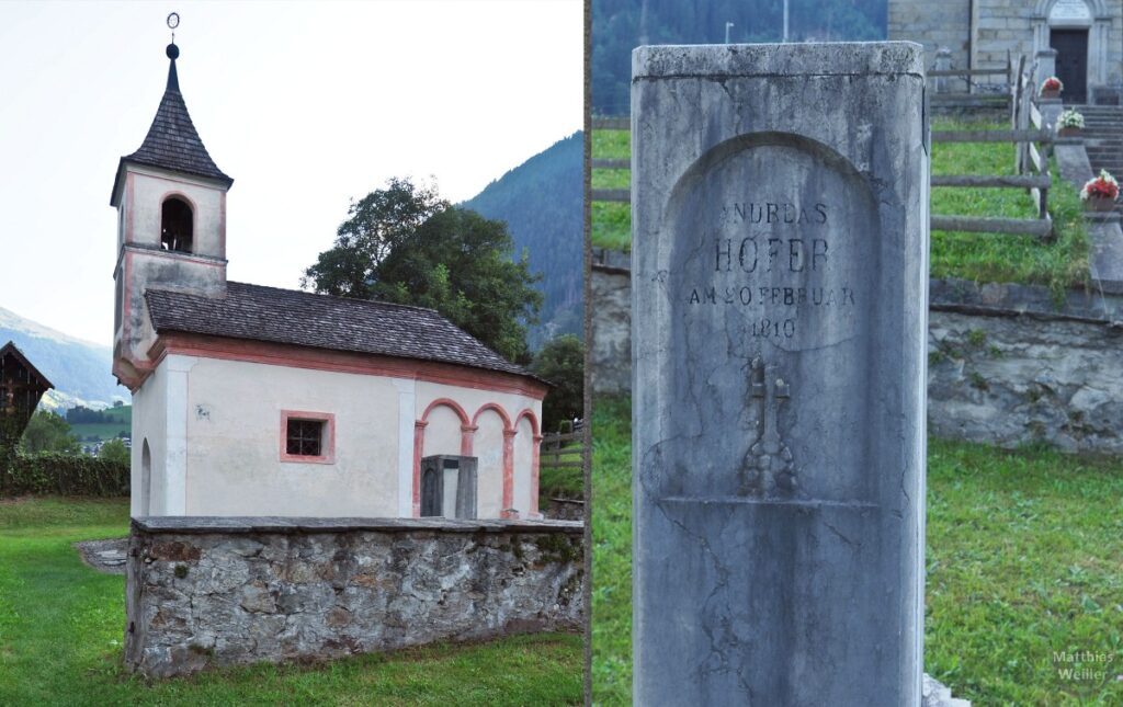 Doppelbild Heilig-Grab-Kapelle und Gedenkstele Andreas Hofer