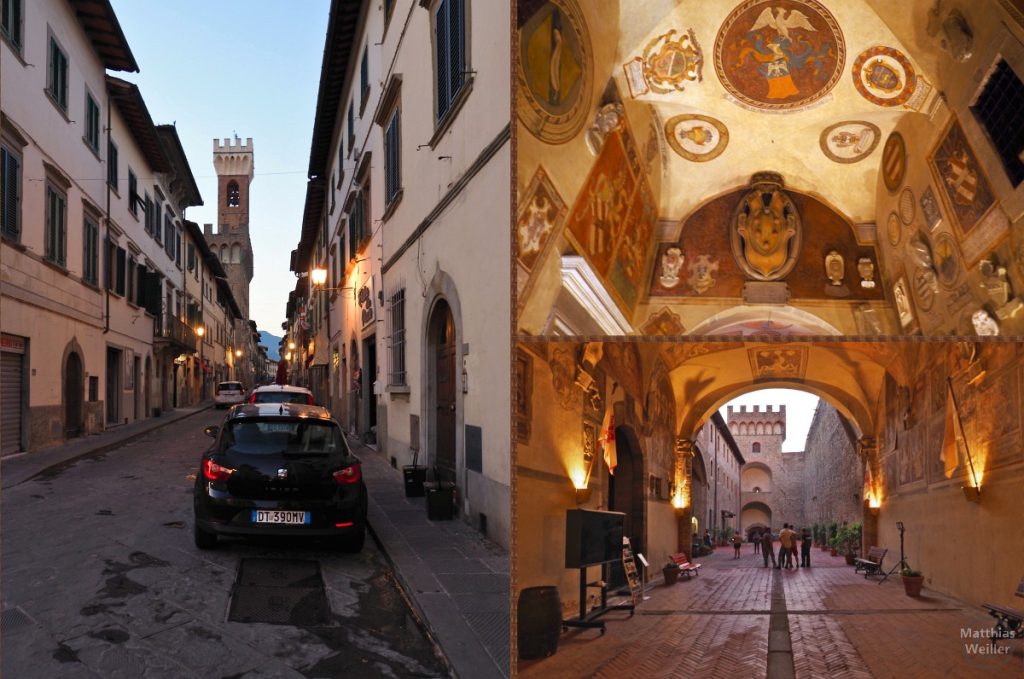 3er-Collage vom historischen Scarperia, Palazzo dei Vicari