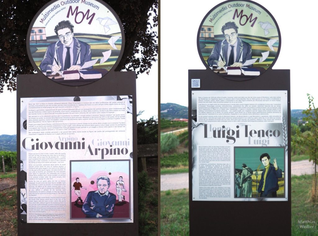Infotafeln zu zwei MOM-Protagonsiten: Giovanni Arpino, Luigi Lenco