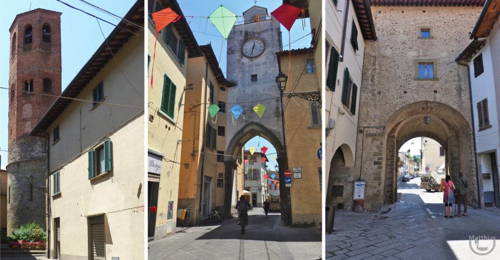 3er-Collage Borgo San Lorenzo mit Stadtoren und -türmen